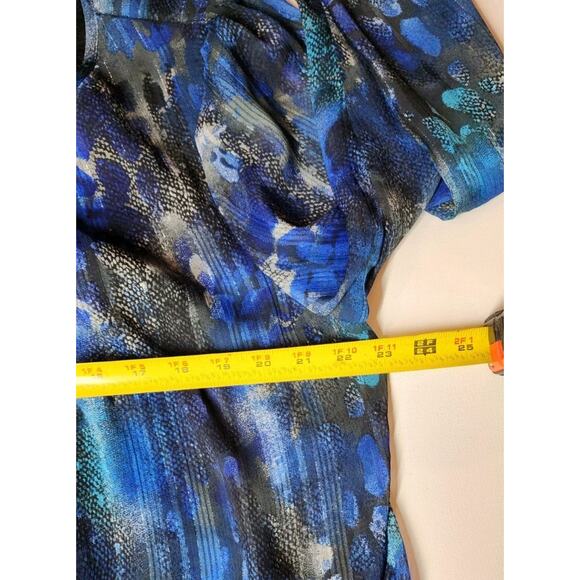 Women's Roz and Ali 18-20 Long Sleeve Tie Waist Scoop Neck Ruffled Flowing Blue - Picture 4 of 16